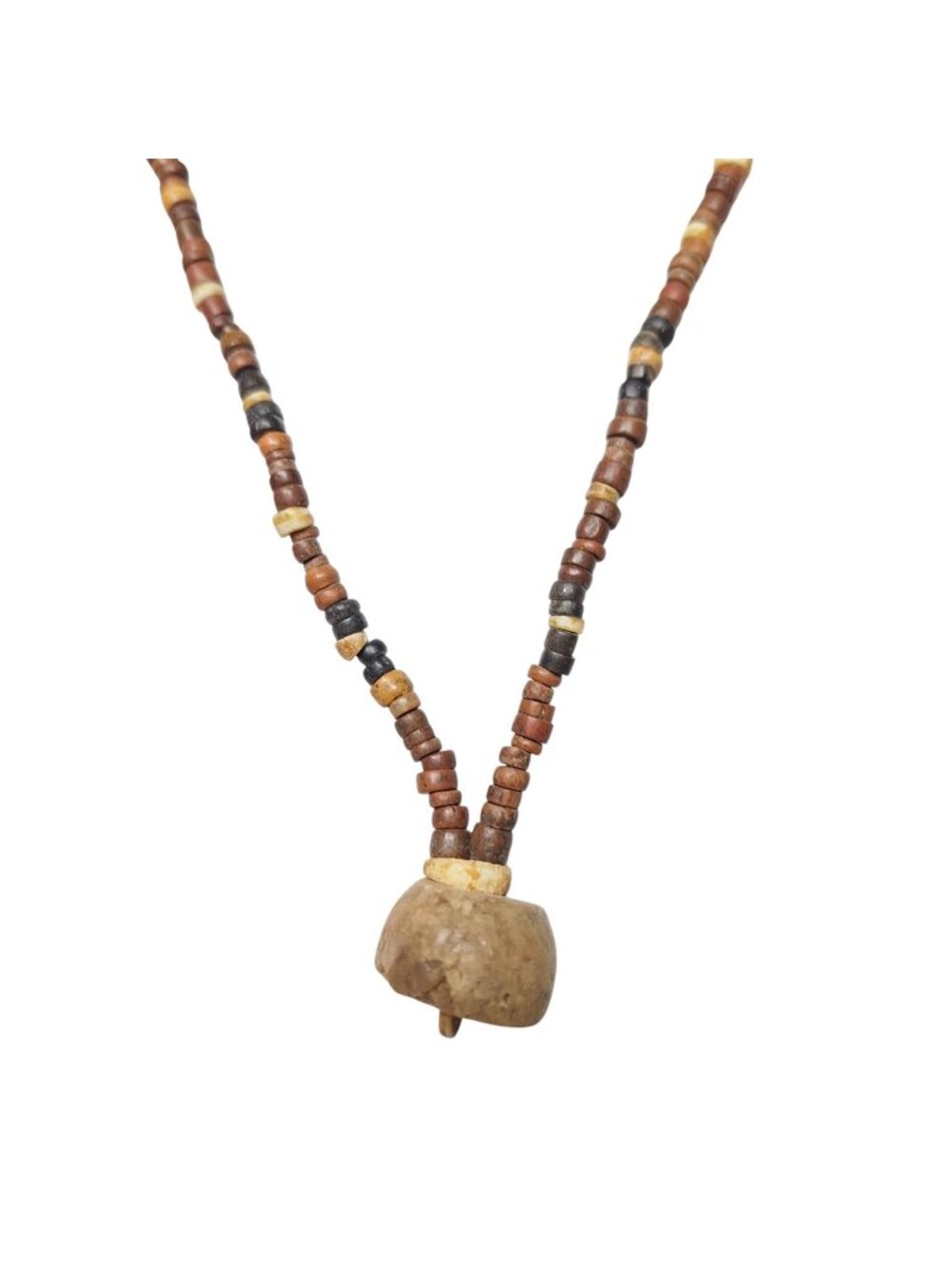 Vintage Beaded Rock Pendant Necklace Boho Rustic Tribal Ethnic Stone Heishi Y2K